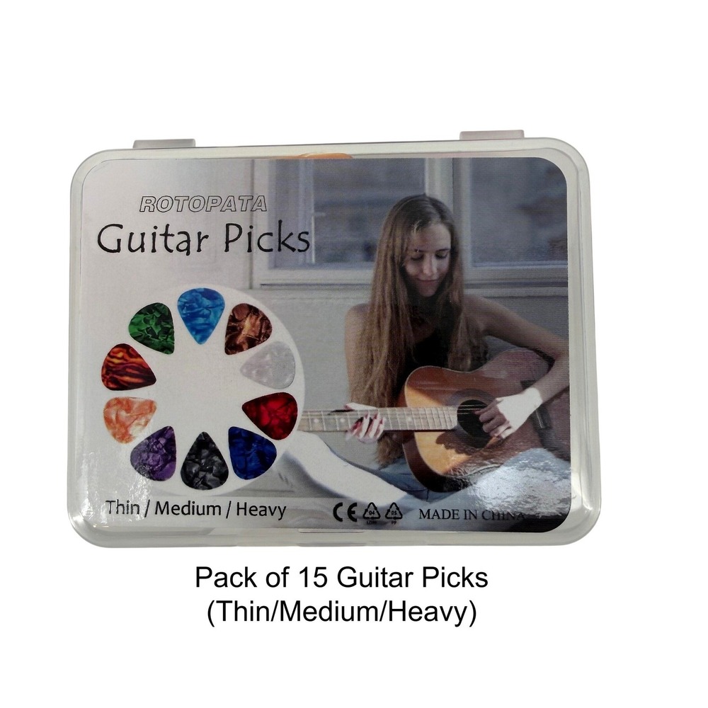 Rotopata 15 Pack Guitar Picks w/Storage‎ Box Thin Medium Heavy Multi Color Music